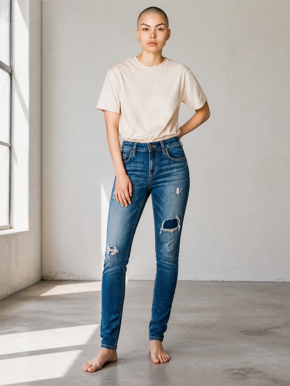 American Eagle Super Stretch Skinny Distressed Jeans Women’s Size 4 Blue Denim‎